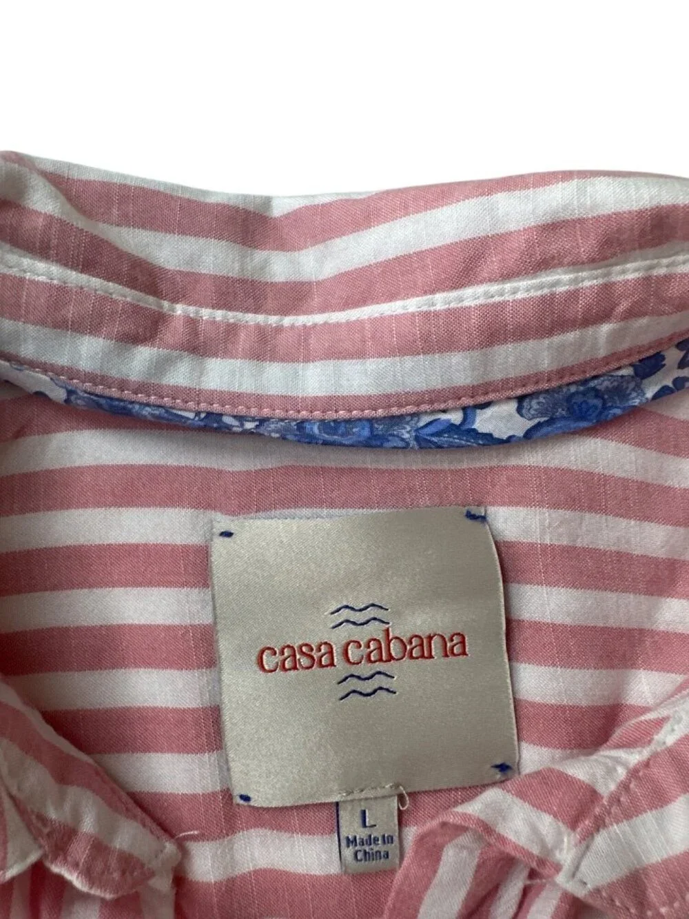 Casa Cabana Pink & White Striped Button-Up Shirt With Pockets Roll-Up Sleeves - Picture 6 of 8